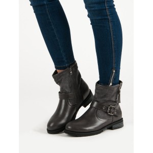 Přechodné dámské boty v šedé barvě s přezkou