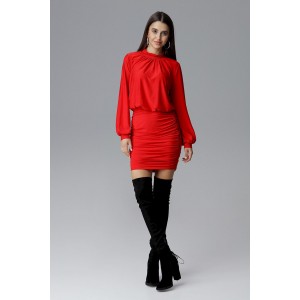 Dámské společenské šaty červené barvy s dlouhým rukávem