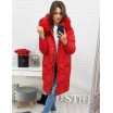 Červená dámská dlouhá zimní bunda s kožešinou