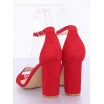 Červené semišové sandály na trendy vysokém a tlustém podpatku
