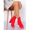 Červené dámské kotníkové boty se zipem na hrubém podpatku