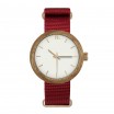 Dřevěné hodinky dámské v červeno bílé barvě s textilním řemínkem
