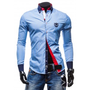 Pánské proužkované košile s dlohým rukávem modré barvy 
