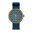 Dřevěné hodinky v modré barvě s textilním řemínkem pro dámy