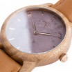 Dřevěné hodinky pro dámy ve fialové barvě s koženým řemínkem