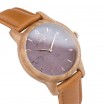 Dřevěné hodinky pro dámy ve fialové barvě s koženým řemínkem
