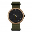 Pánské dřevěné hodinky se zeleným páskem a šedě žlutými ručičkami