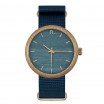 Modré pánské dřevěné hodinky s textilním řemínkem