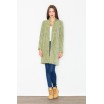 Klasický dámský dlouhý kabát olivově zelené barvy s dlouhým límcem