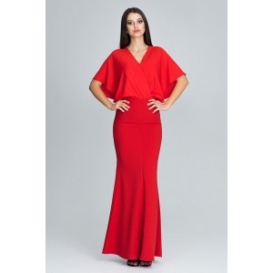 Červené dámské dlouhé šaty s efektním vrchem