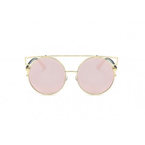Růžové kulaté sluneční brýle se zlatým rámem v moderním tvaru