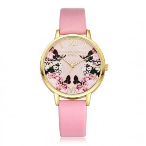 Dívčí hodinky s růžovým řemínkem a motivem motýlků