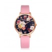 Květinové dámské náramkové hodinky růžové barvy