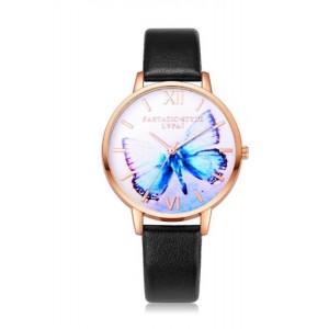 Moderní náramkové dámské hodinky černé s motýlem na ciferníku