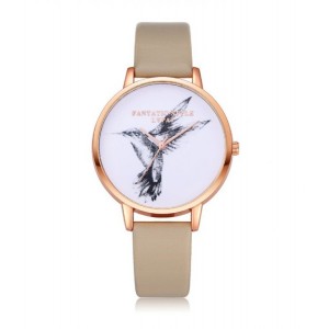 Béžové dívčí hodinky s motivem ptáčka