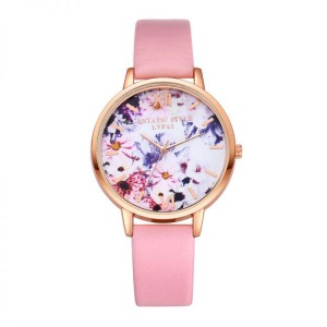 Dámské růžové hodinky pro dívky s motivem květů