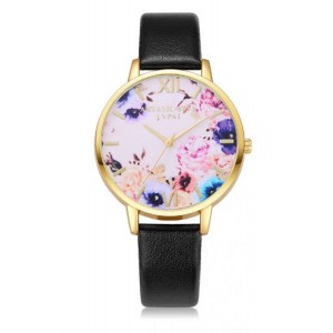 Černé náramkové hodinky s růžovým ciferníkem