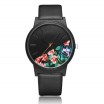 Stylové černé dámské hodinky s květinami na ciferníku