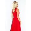 Šifónové dlouhé červené šaty s rozparkem