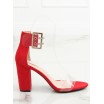 Červené dámské sandály se stylovým průhledným zapínáním