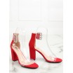 Červené dámské sandály se stylovým průhledným zapínáním