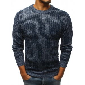 Pletený pánský svetr s kulatým výstřihem modré barvy
