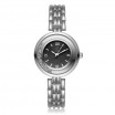 Stylové dámské stříbrné hodinky s černým ciferníkem a krystalky