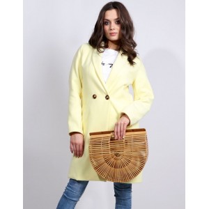 Stylový dámský jarní kabát v krásné žluté barvě do tvaru písmene A