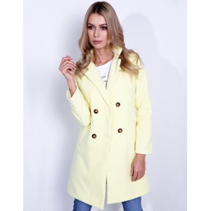 Originální dámský kabát v krásné žluté jarní barvě rovného střihu