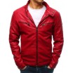 Originální červená pánská kožená bunda se zipy a stojáčkem