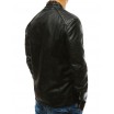 Černá pánská kožená bunda s 2 vnějšími kapsami