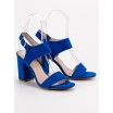 Krásné dámské modré sandály se zapínáním na přezku a podpatku
