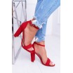 Stylové dámské sandály v karmínově červené barvě na vysokém podpatku