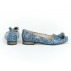 Elegantní modré kožené baleríny na podpatku s mozaikovým vzorem