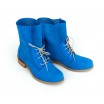 Sportovní safírově modré dámské kožené boty na šněrování