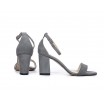 Elegantní dámské kožené sandály v šedé barvě na plném podpatku