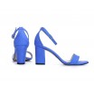 Elegantní dámské kožené sandály safírově modré na plném podpatku