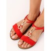 Pohodlné letní dámské červené sandály s ozdobnou zlatou přezkou