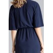 Elegantní tmavě modré dámské šaty rovného střihu a elastickým pasem