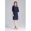 Elegantní tmavě modré dámské šaty rovného střihu a elastickým pasem