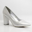 Elegantní dámské stříbrné lodičky na módním tlustém podpatku