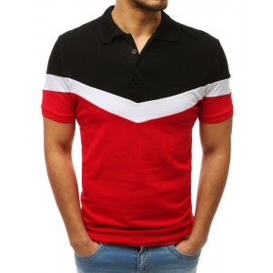 Černé pánské tričko s límečkem v módní kombinaci dvou barev