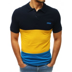 Stylové pánské tričko černé s límečkem v módní troj barevné kombinaci 