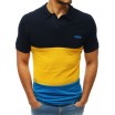 Stylové pánské tričko černé s límečkem v módní troj barevné kombinaci 