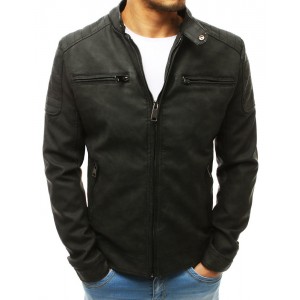 Kožená bunda s odnímatelnou kapucí v černé barvě