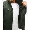 Pánská moderní kožená bunda v zelené barvě s kapucí