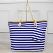Krásná bílo modrá pruhovaná velká taška na pláž s kapsou