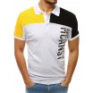 Pánské bílé tričko s límečkem a nápisem v kombinaci žluté a černé barvy