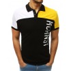Stylové pánské polo tričko černé v kombinaci bílé a žluté barvy