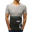 Světle šedé pánské tričko s krátkým rukávem s trendy dírami a záplatami